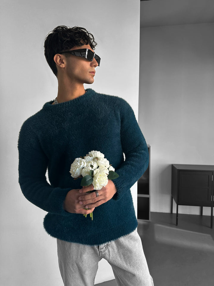 Oversize Hairy Rope Sweater - Indigo