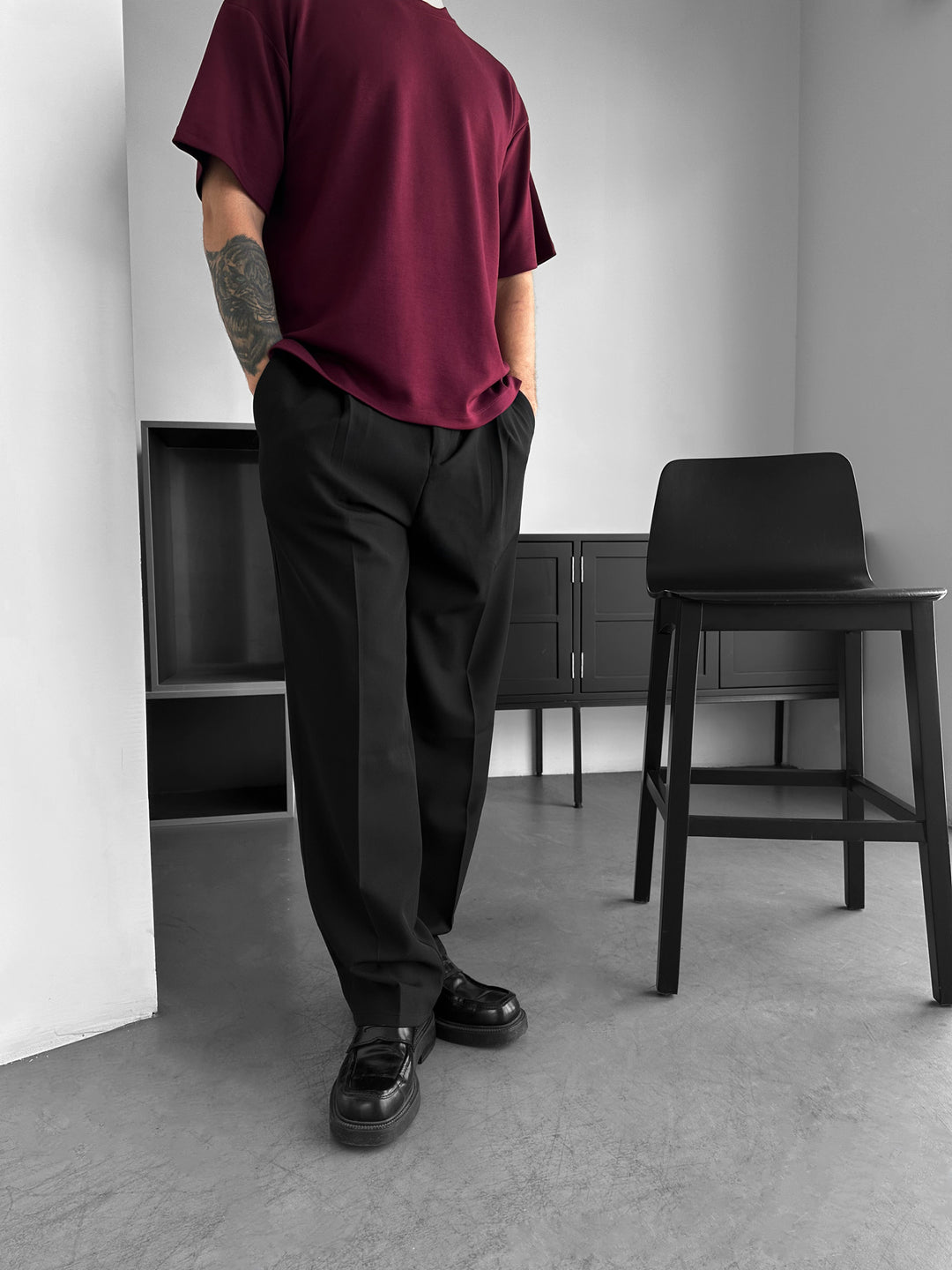 Loose Fit Basic T-shirt - Bordeaux