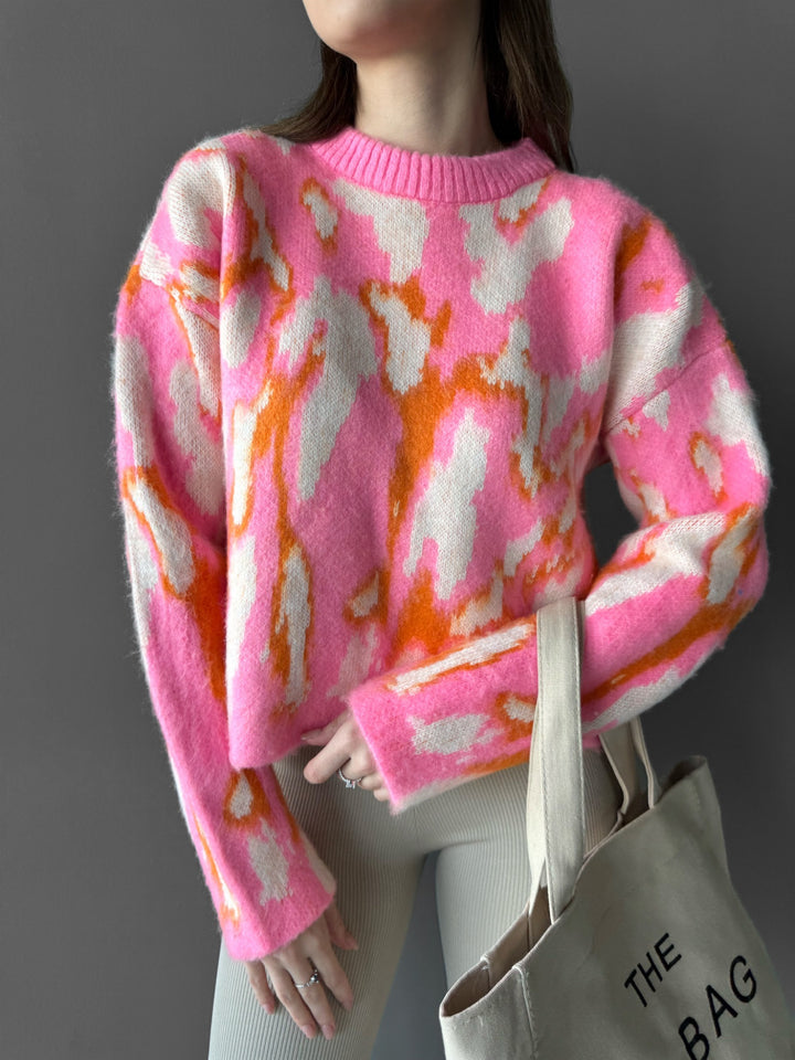 Textured Pullover -Neon Pink