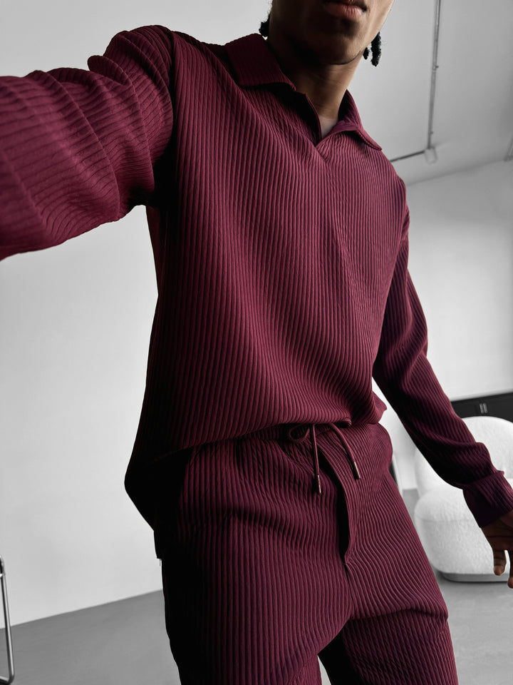 Oversize Ribbed Long Arm Polo T-shirt - Port Royale