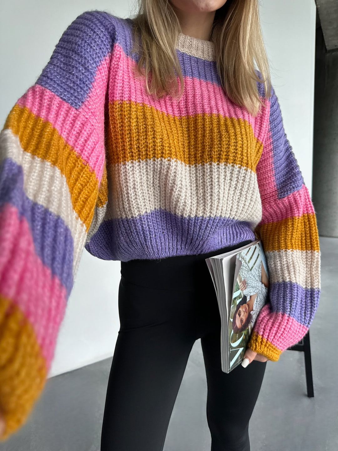 Puffer Arm Rainbow Sweater - Lila