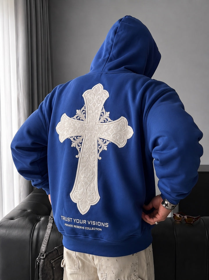 Oversize Cross Hoodie - Navy Peony