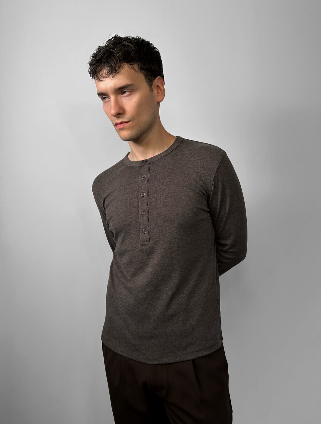 Oversize Button Sweatshirt - Brown
