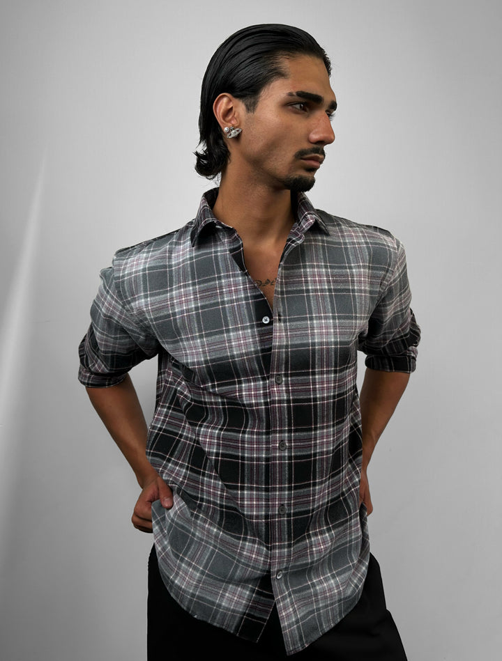 Regular Fit Contrast Plaid Shirt - Black