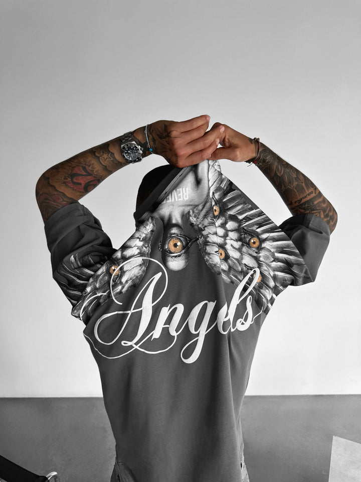 Oversize Reverse Angels T-Shirt - Anthracite