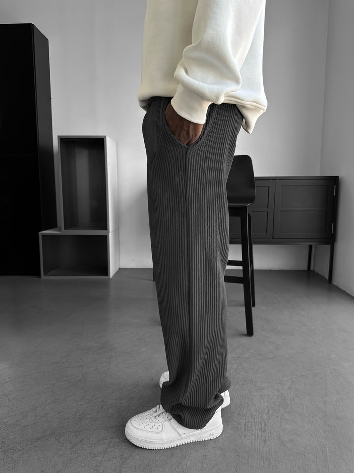 Loose Fit Ribbed Trousers - Anthracite