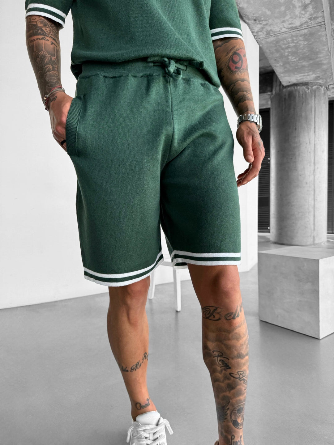 Loose Fit Knit Shorts  - Dark Forest