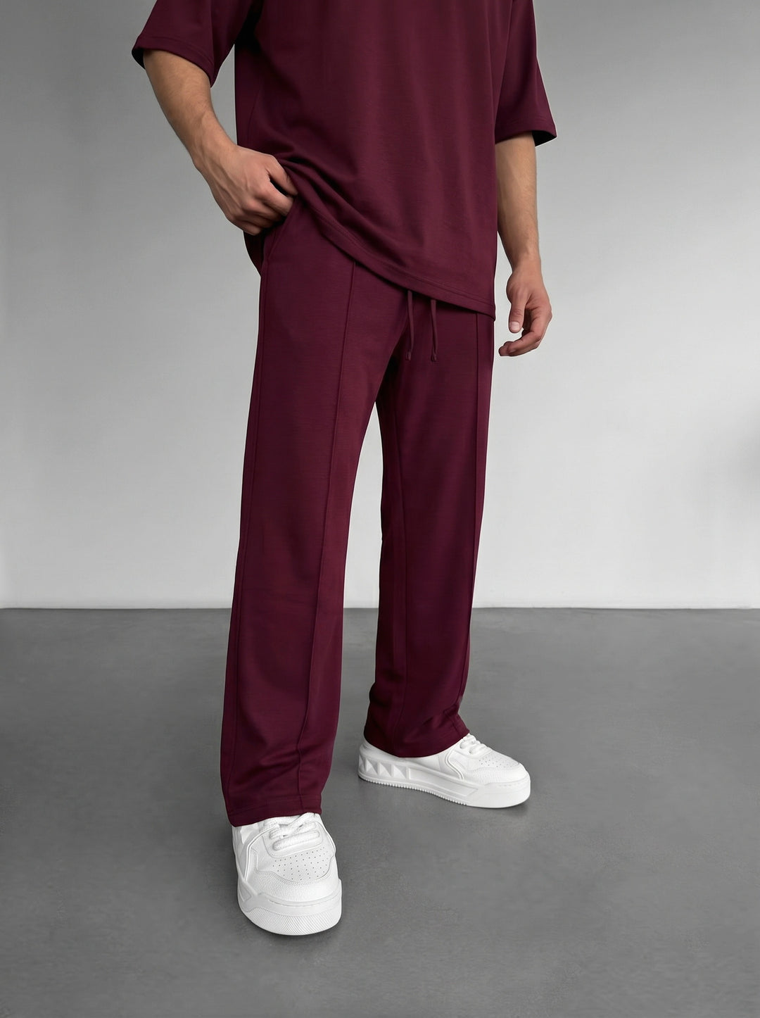 Loose Fit Basic Pleated Trousers - Bordeaux