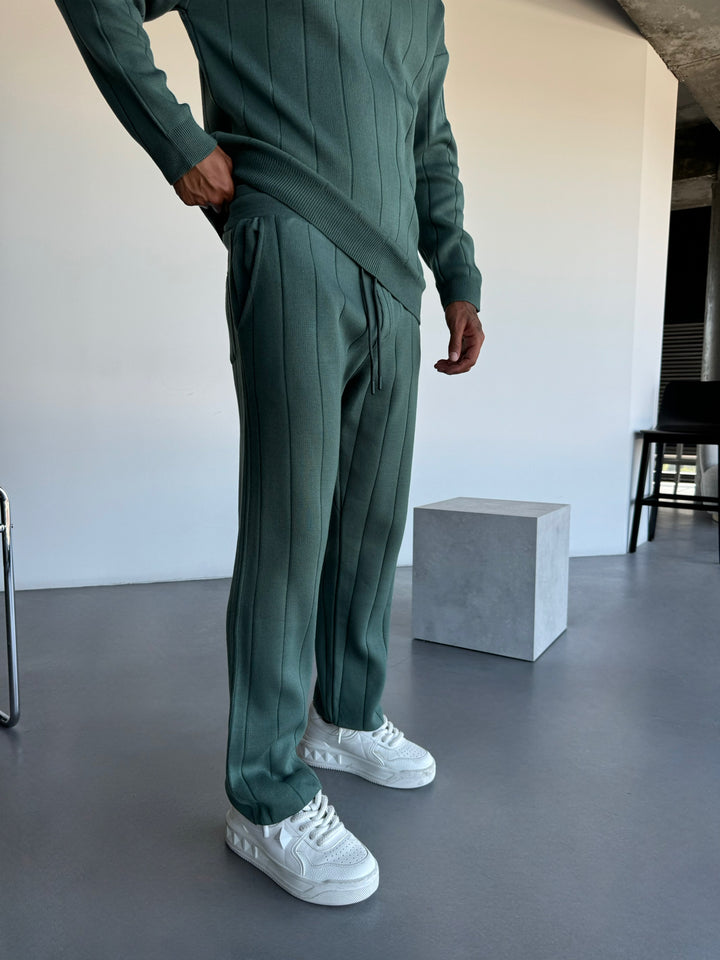 Loose Fit Lines Knit Pants - Petrol