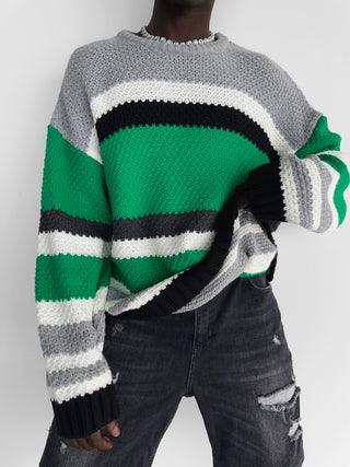 Oversize Striped Knit Sweater - Green