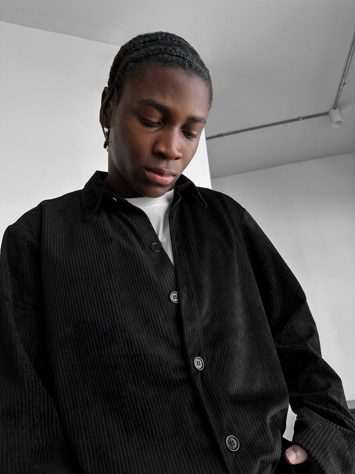 Regular Fit Velvet Shirt - Black
