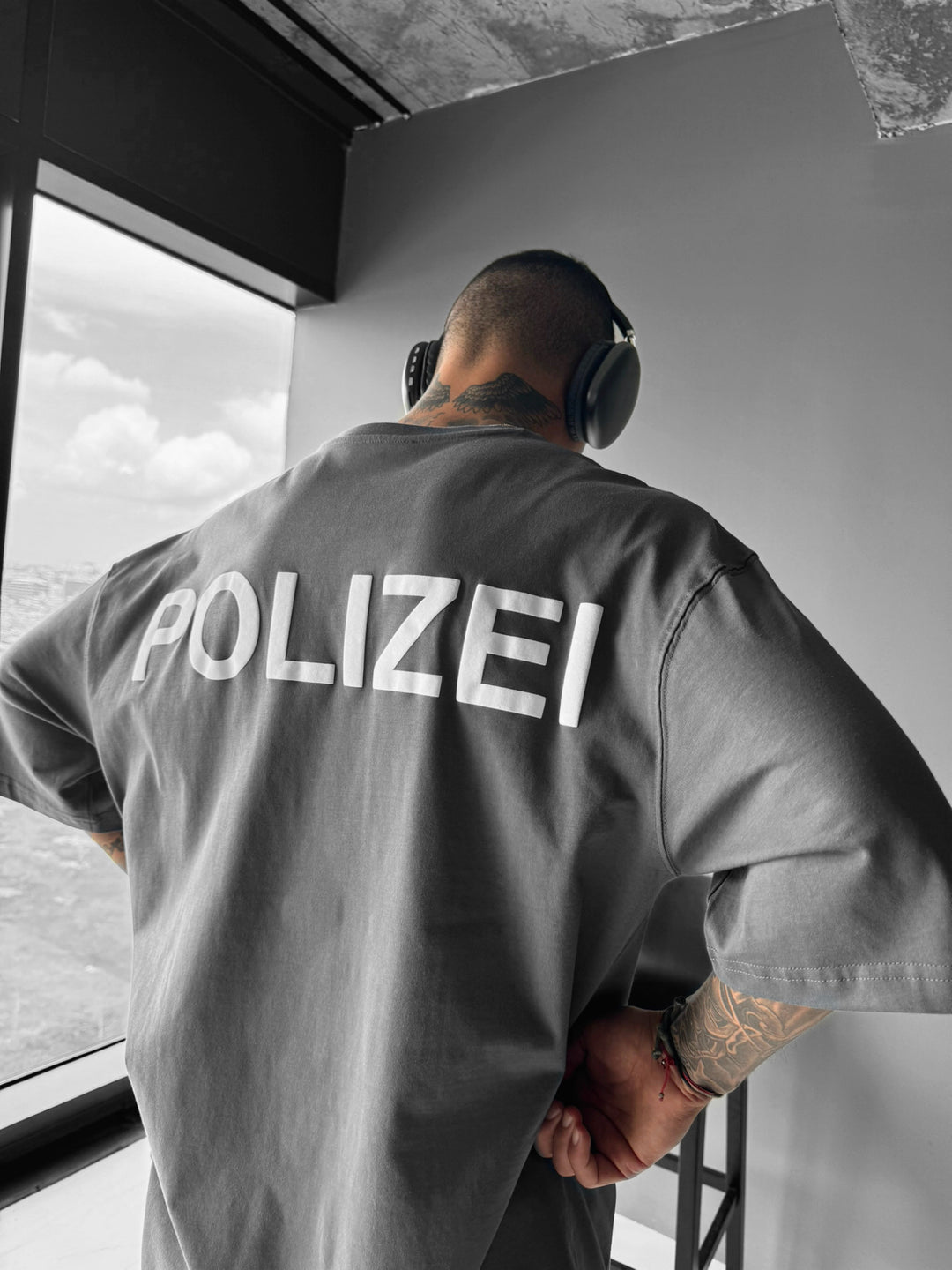 Oversize Polizei T-shirt - Anthracite