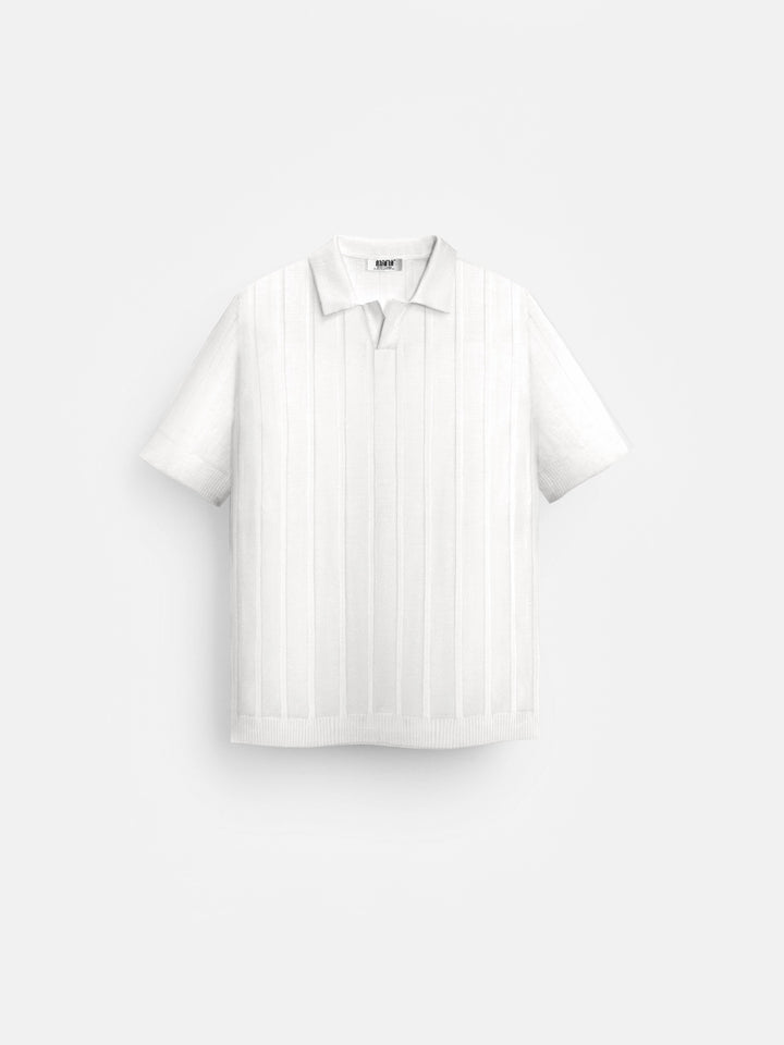 Oversize Wide Ribbed Polo T-Shirt - Bone