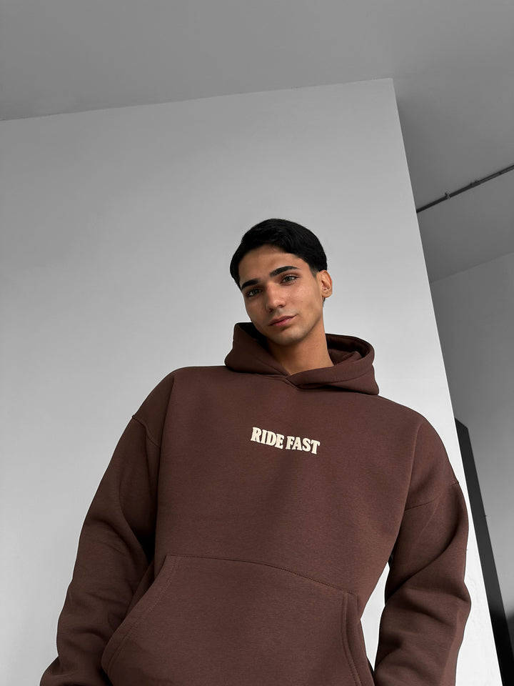 Oversize Ride Fast Hoodie - Brown