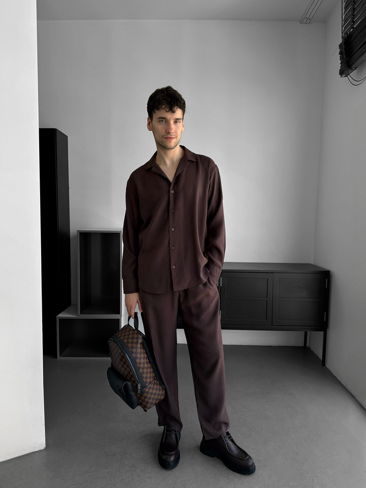 Loose Fit Cotton Trousers - Brown