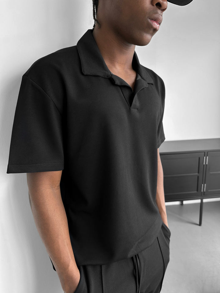 Loose Fit Polo T-shirt - Black