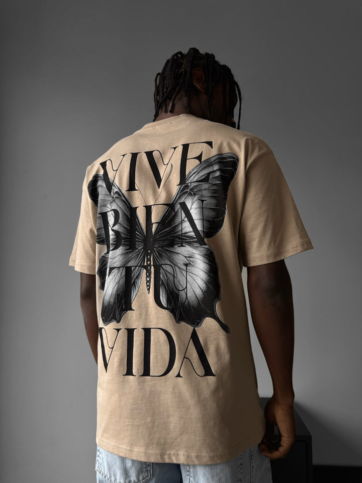 Oversize "Vive Bien Tu Vida" T-Shirt - Beige