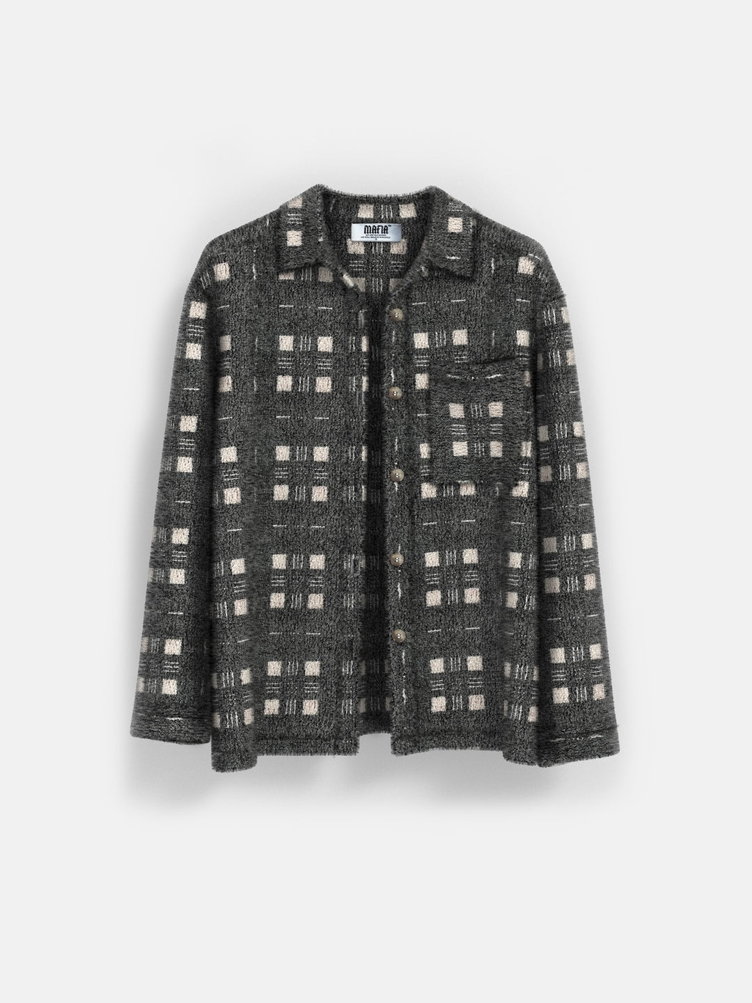 Oversize thick checked plush Shirt - Black