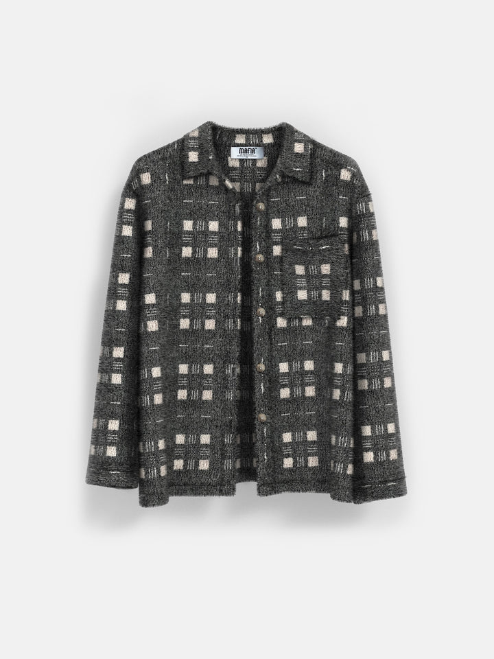 Oversize thick checked plush Shirt - Black