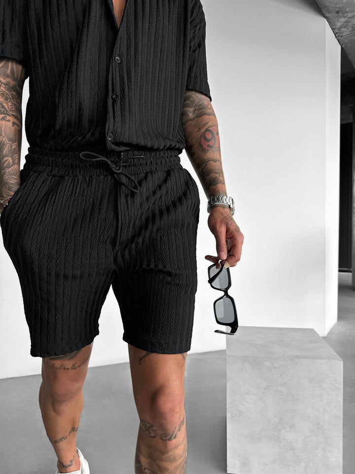 Loose Fit Structured Shorts - Black