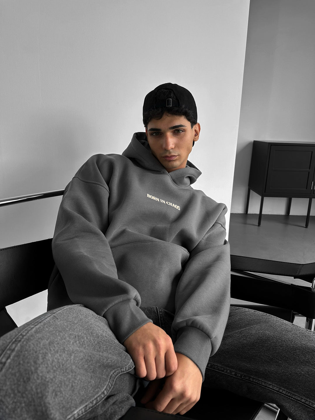 Oversize Skeleton Born in Chaos Hoodie - Anthracite