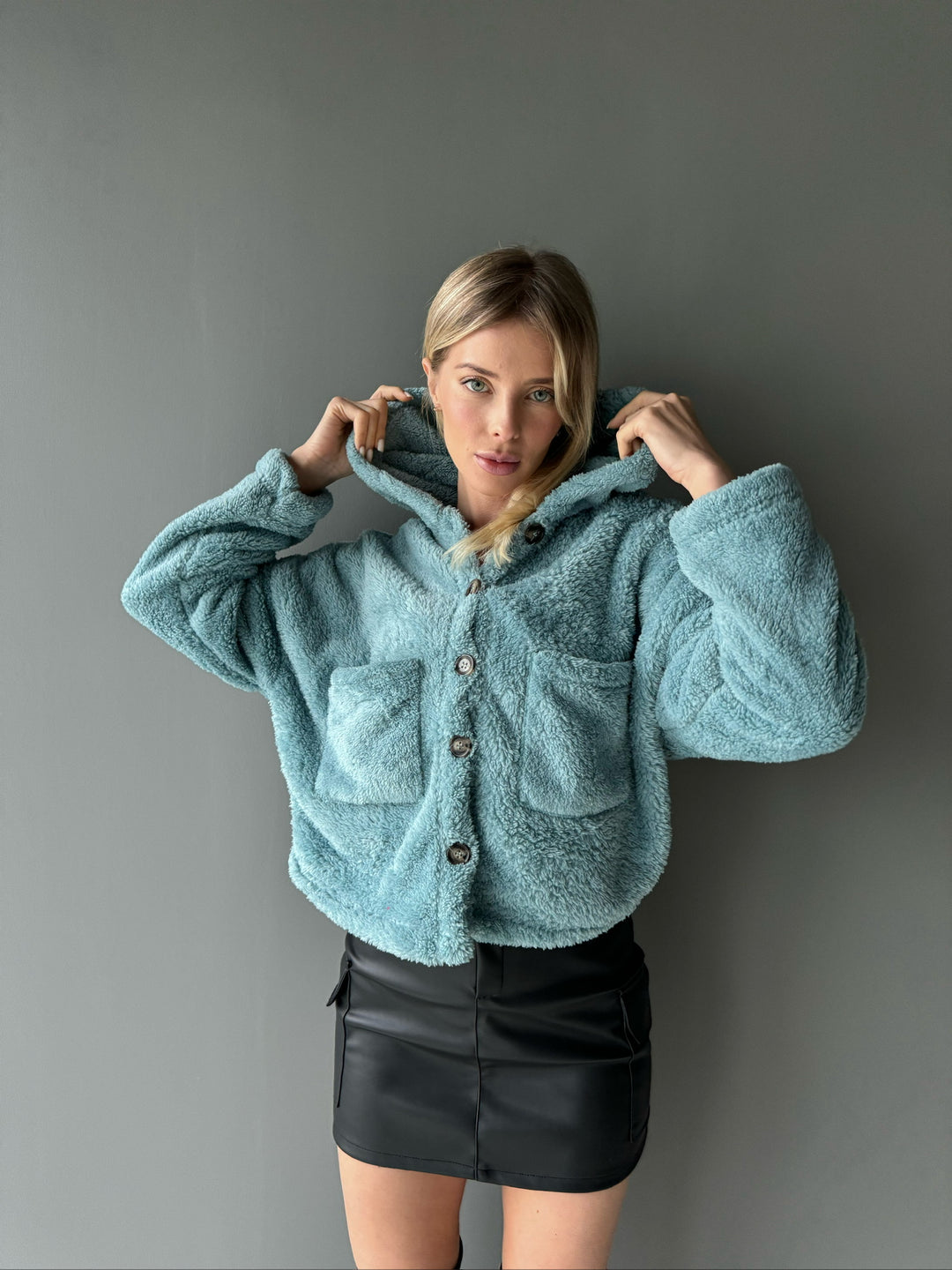 Plush Jacket with Buttons - Mint