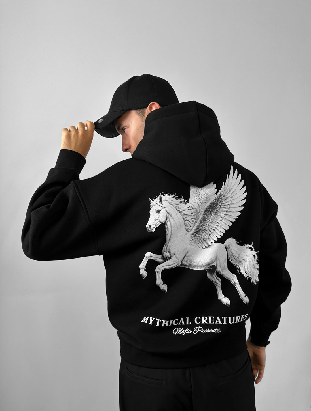 Oversize Mythical Creatures Hoodie - Black
