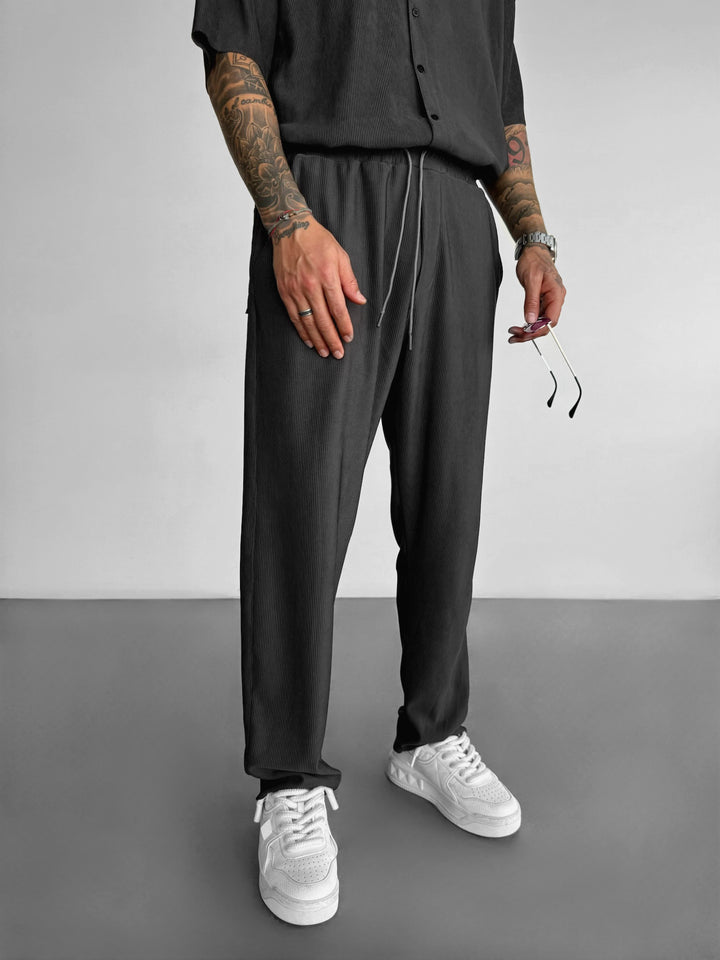 Loose Fit Ribbed Trousers - Anthracite