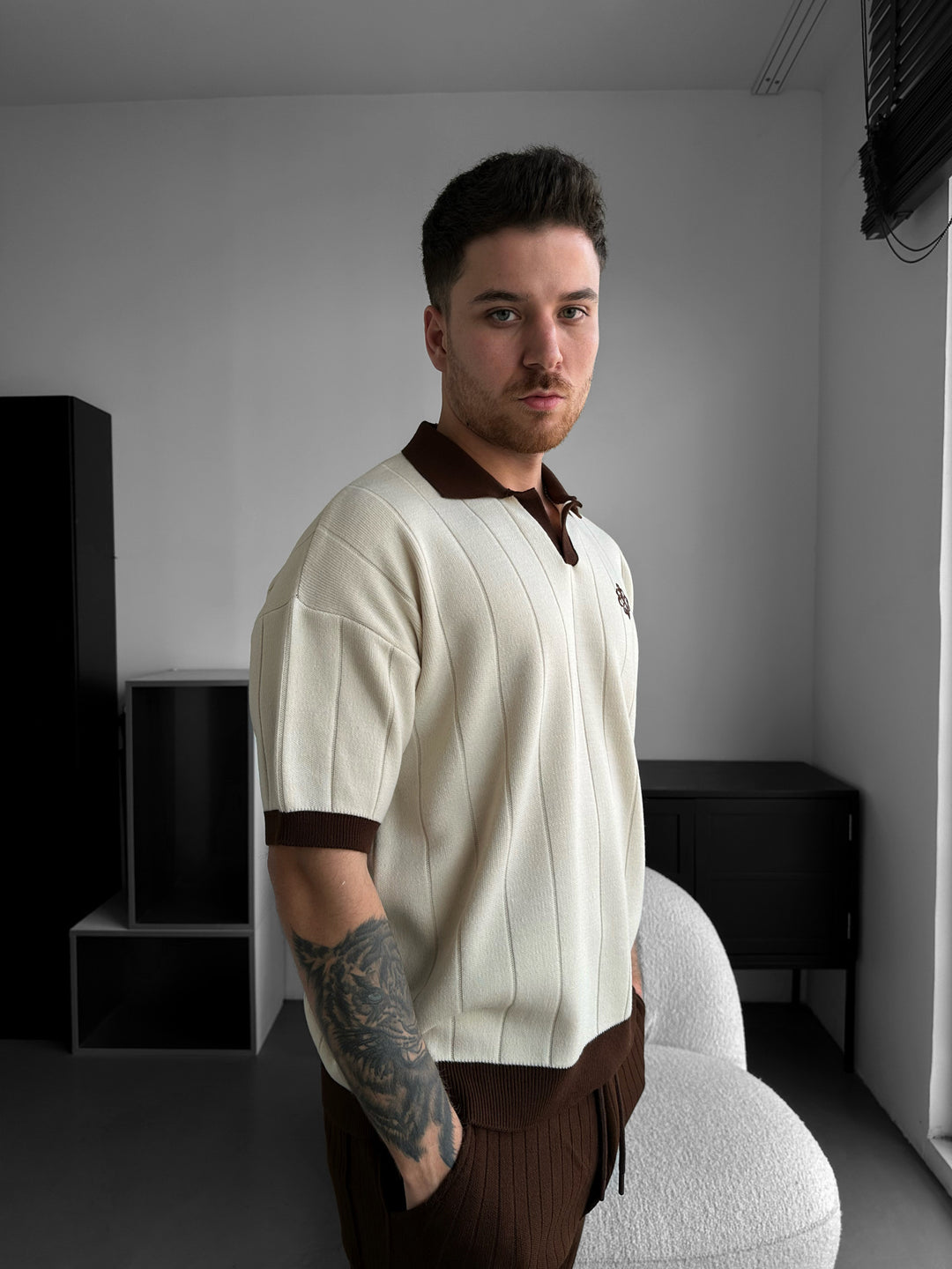 Loose Fit Embroidered Polo T-shirt - Cremé