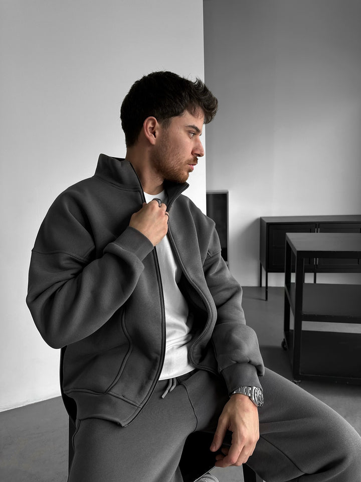 Loose Fit Basic Zipper Jacket - Anthracite
