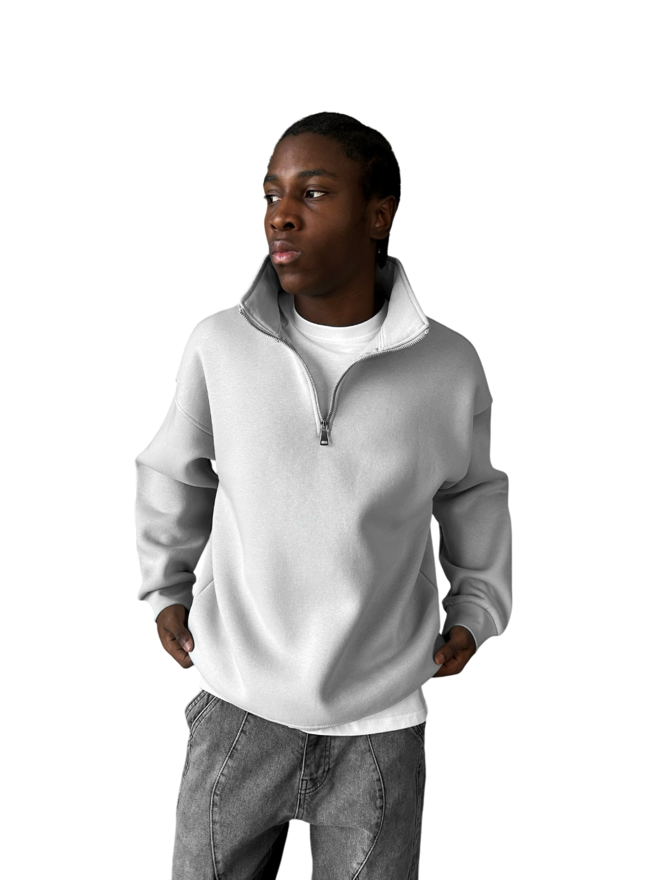 Oversize Half-Zip Polo Sweatshirt - Grey