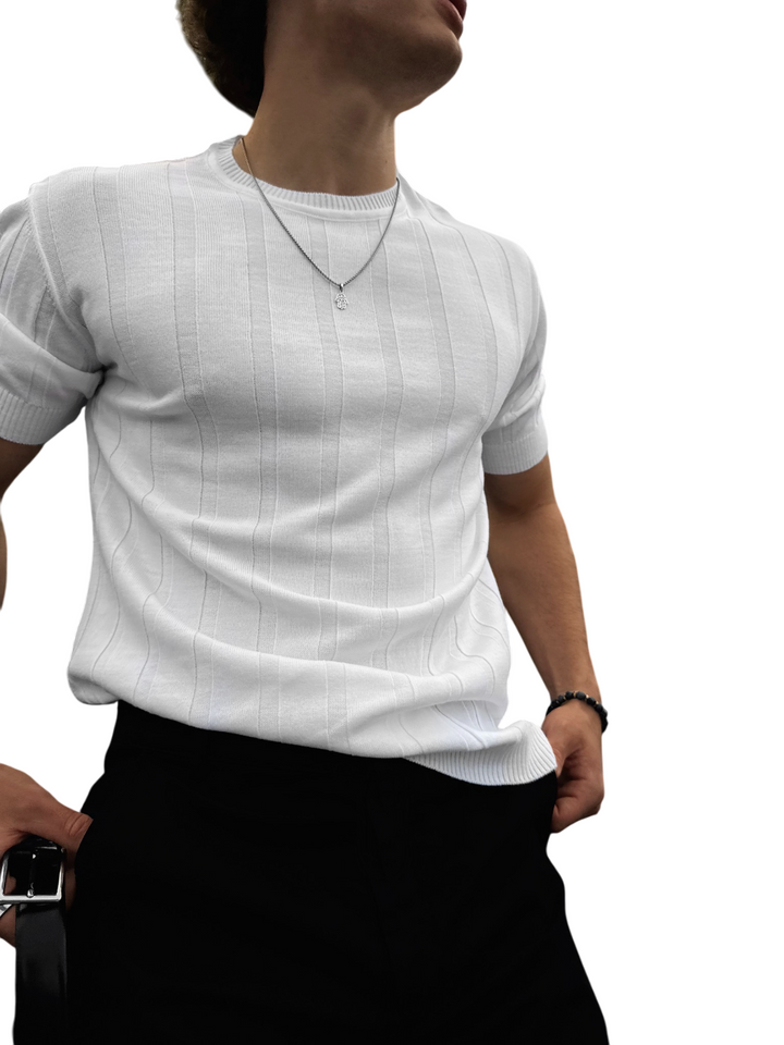 Regular Fit Knit Lines T-shirt - White