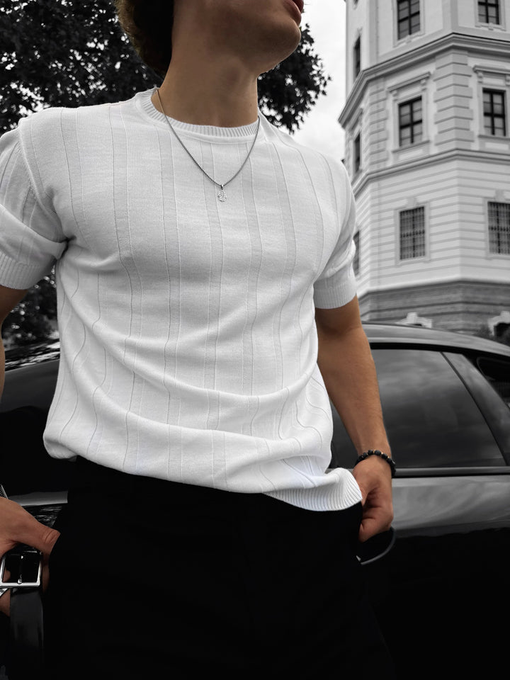 Regular Fit Knit Lines T-shirt - White