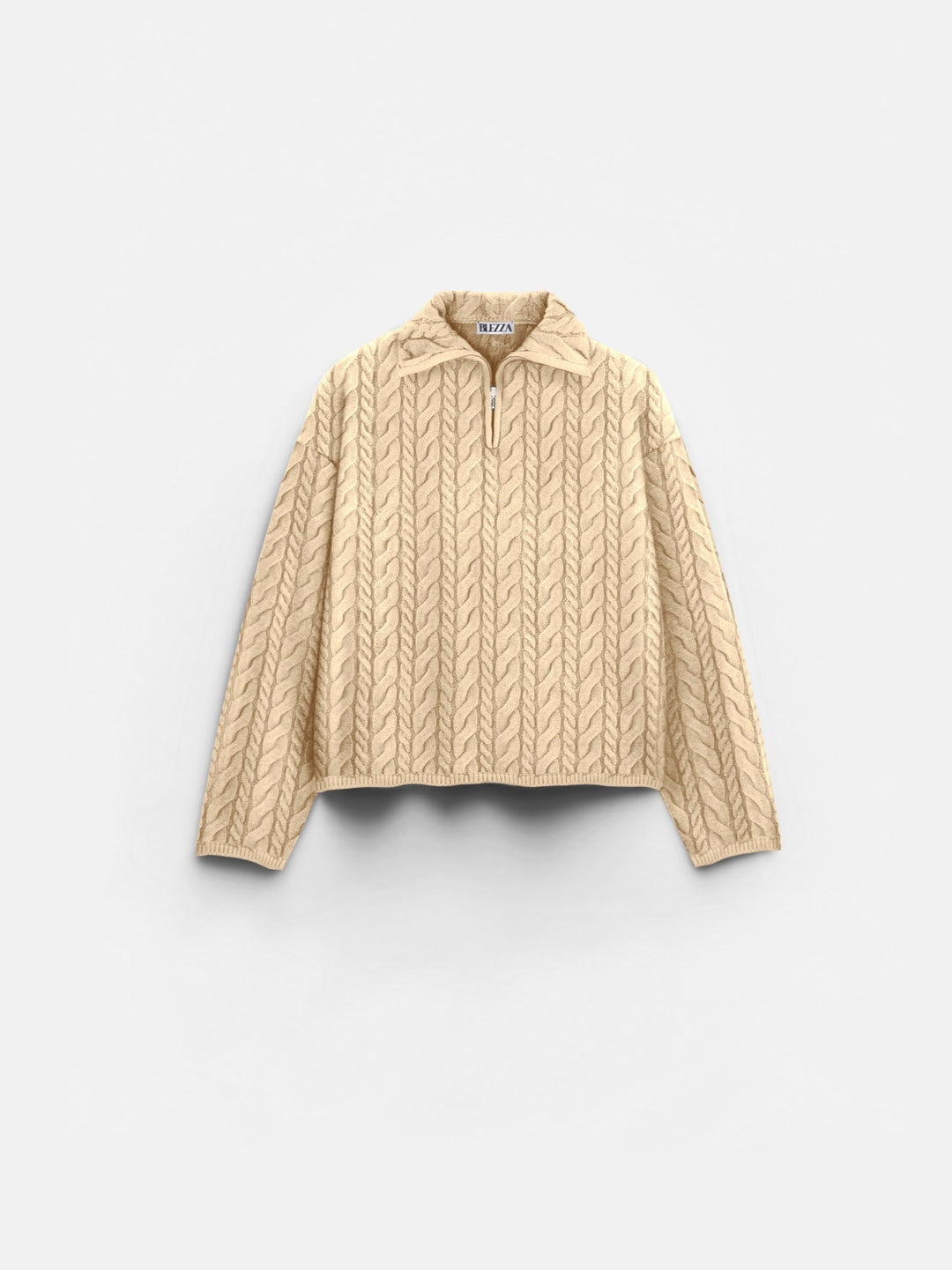 Oversize Braid Zipper Pullover - Beige