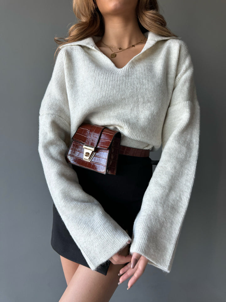 Collar Knit Sweater - Beige