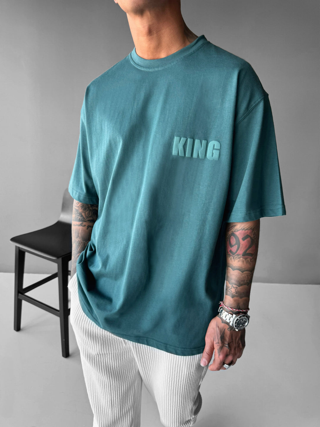 Oversize 'Fall of the King' T-shirt - Petrol