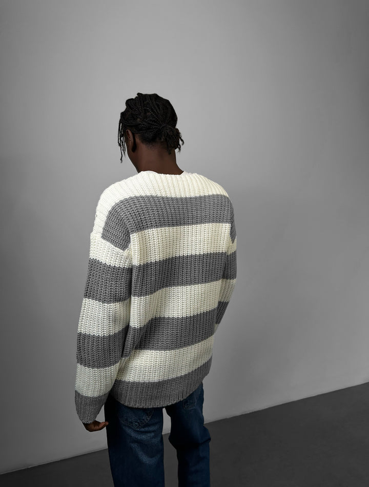 Regular Fit Wide Stripe Sweater - Grey