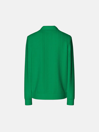 Oversize Collar Zipper Knit Sweater - Forest Green