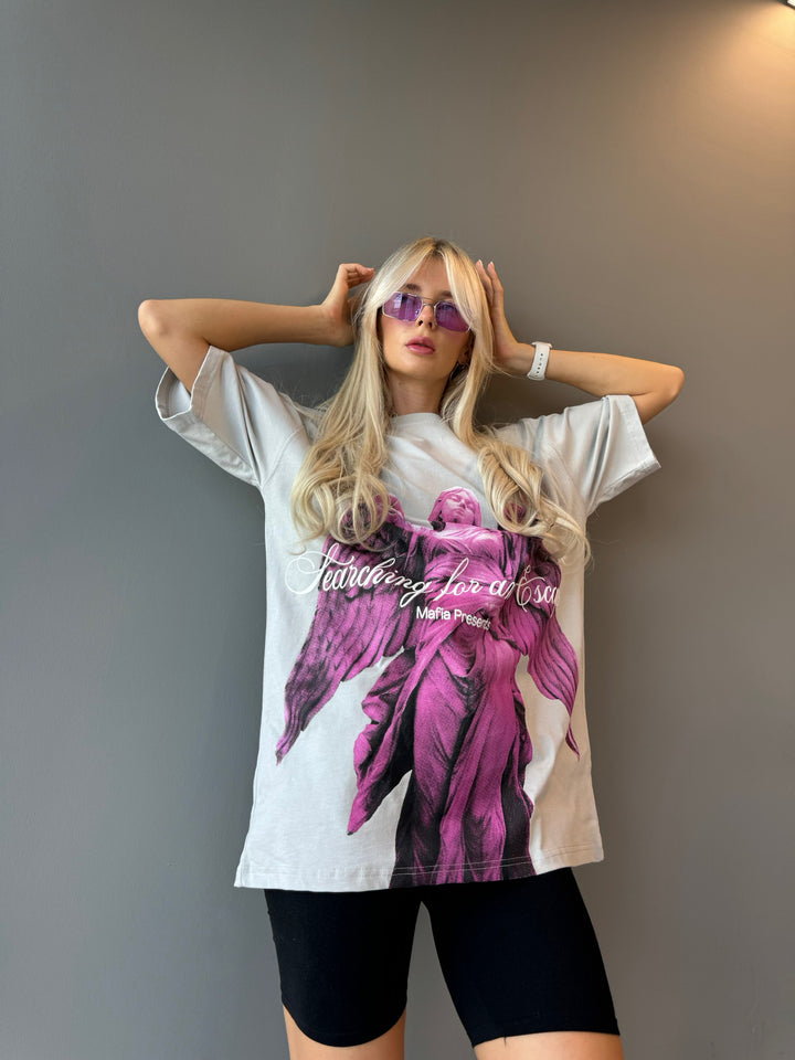 Oversize Escape T-shirt - Grey and Lila