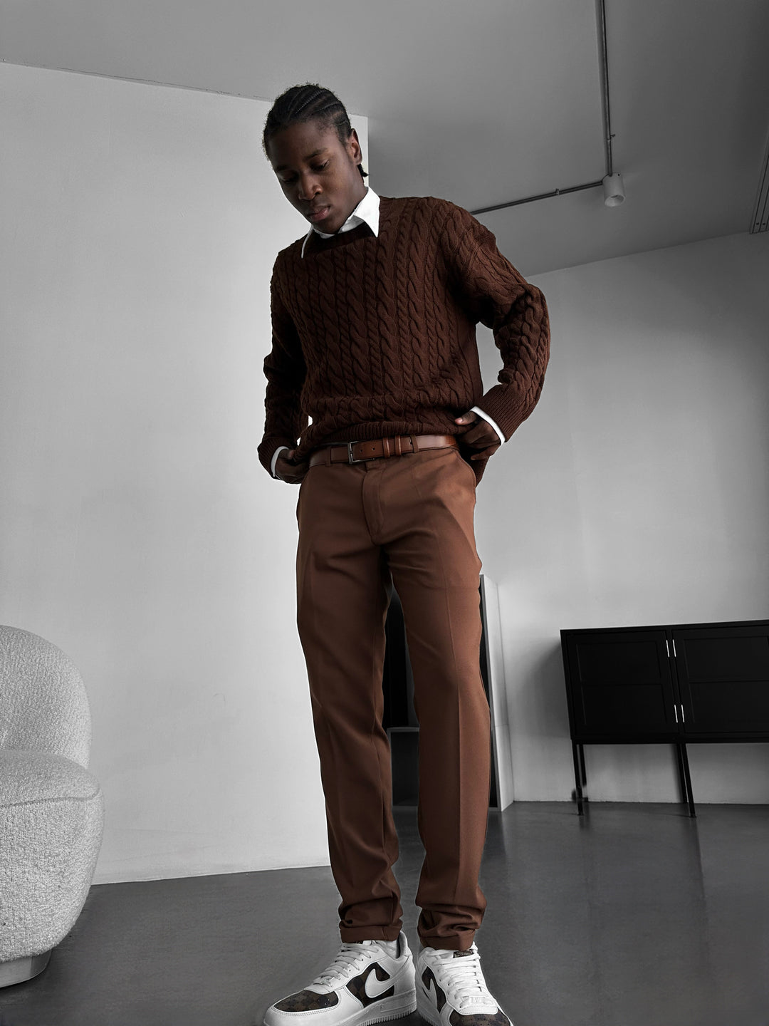 Comfort Pleated Trousers - Brown
