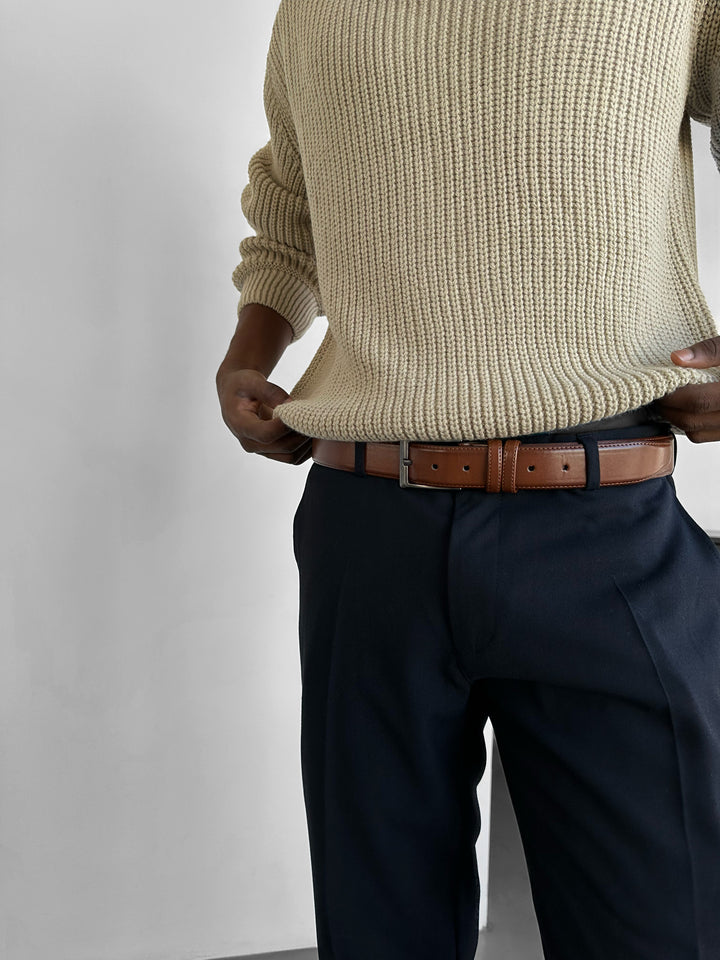 Oversize Structured Knit Sweater - Stone
