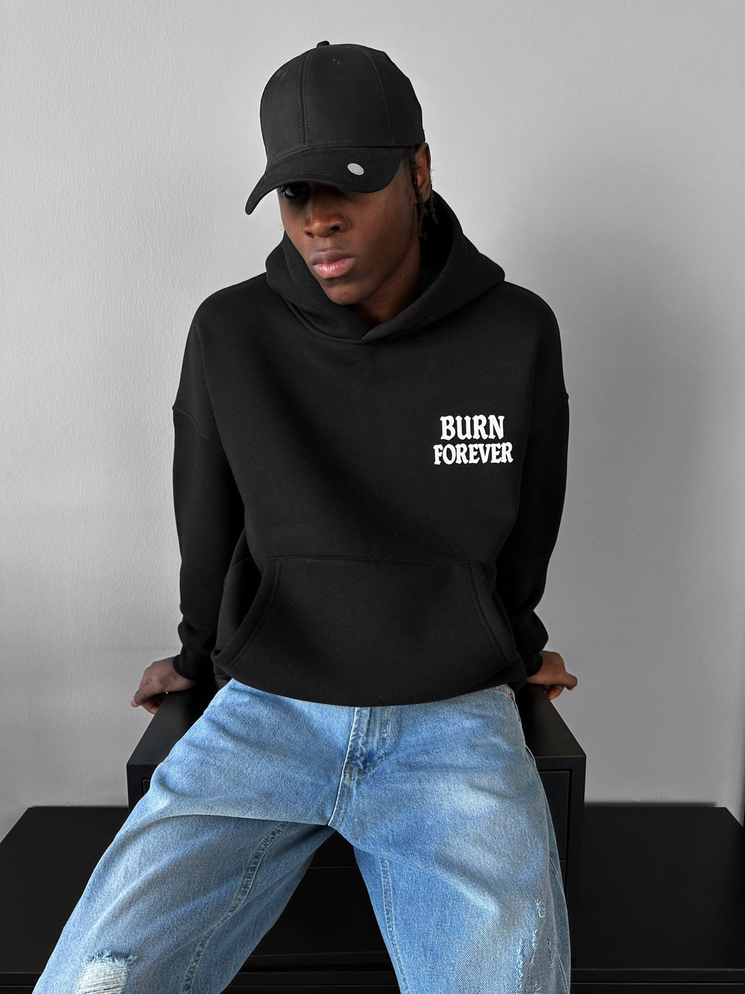 Oversize “Burn Forever” Hoodie - Black
