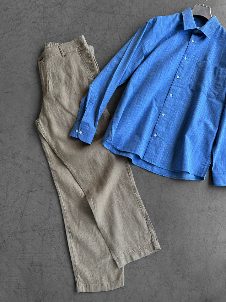 Loose Fit Linen Trousers - Beige