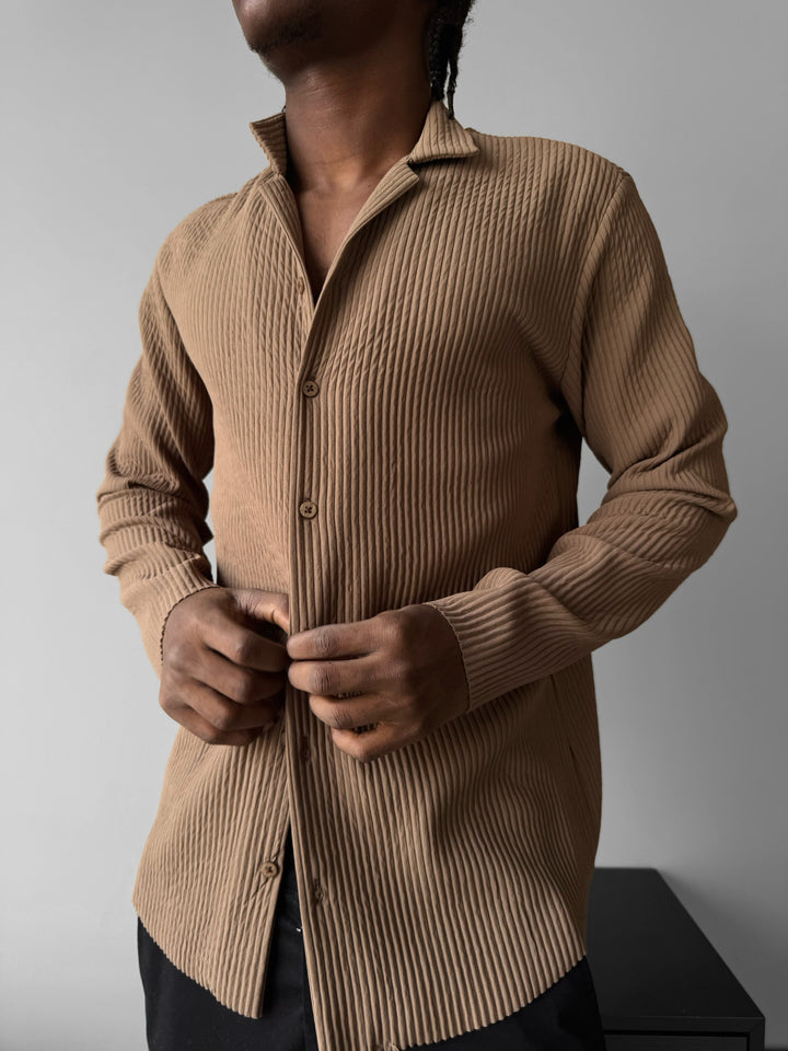 Oversize Ribbed Long Arm Shirt - Brown