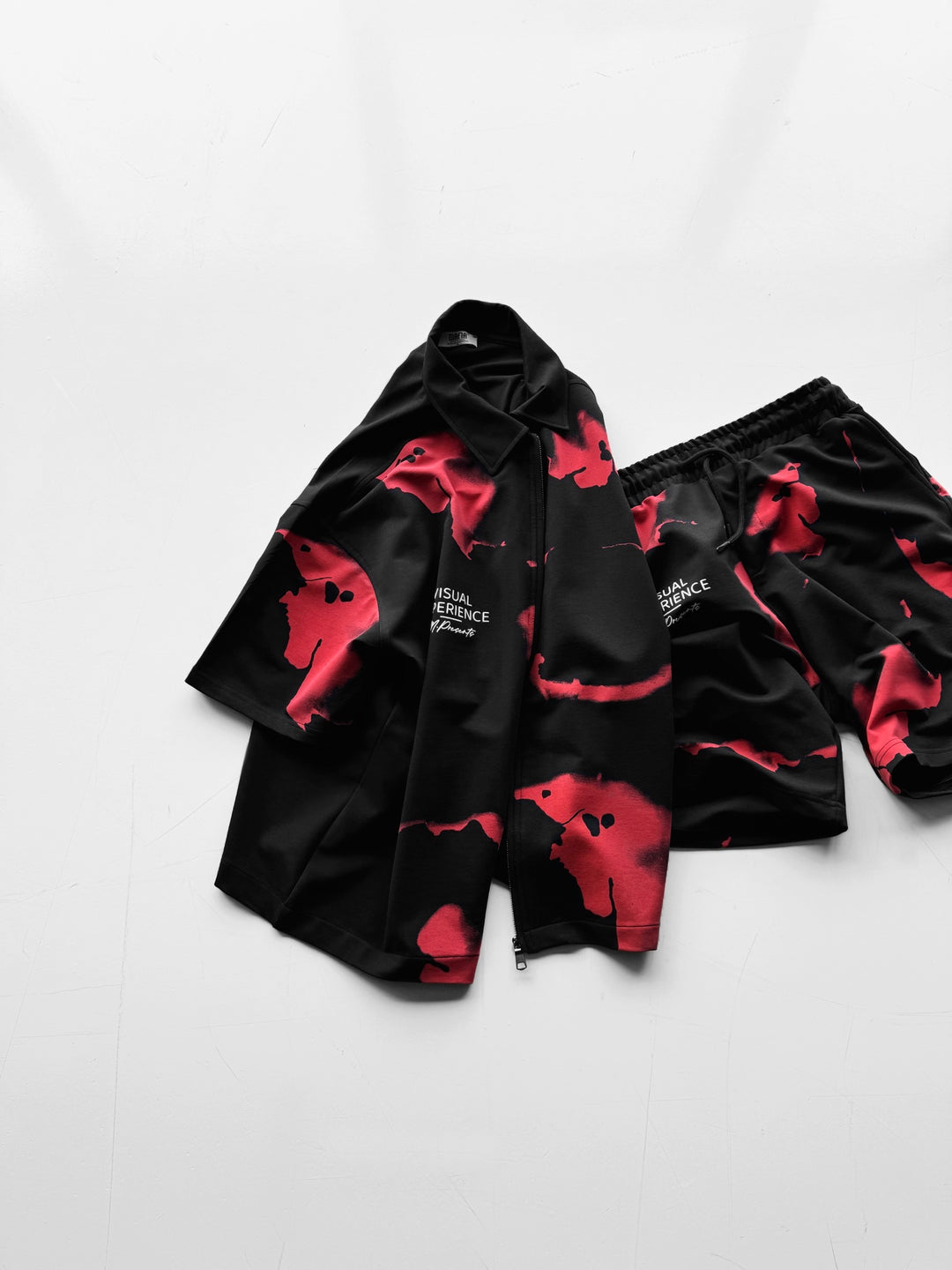Oversize Burned Paper Zipper Shirt - Black and Red