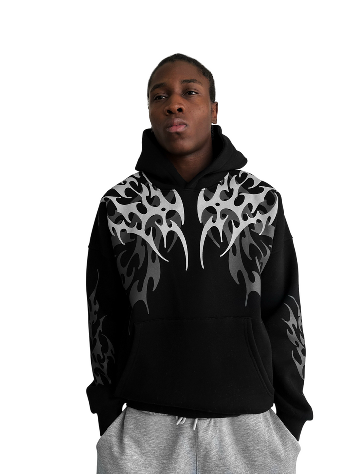 Oversize Tribal Hoodie - Black