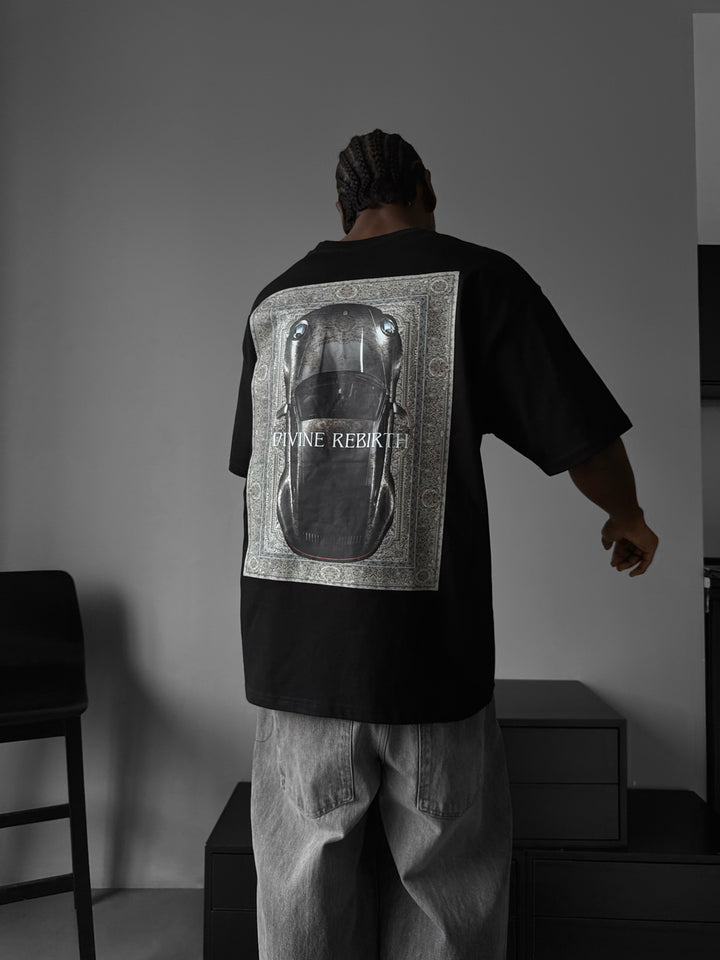 Oversize 'Divine Rebirth' T-Shirt - Black