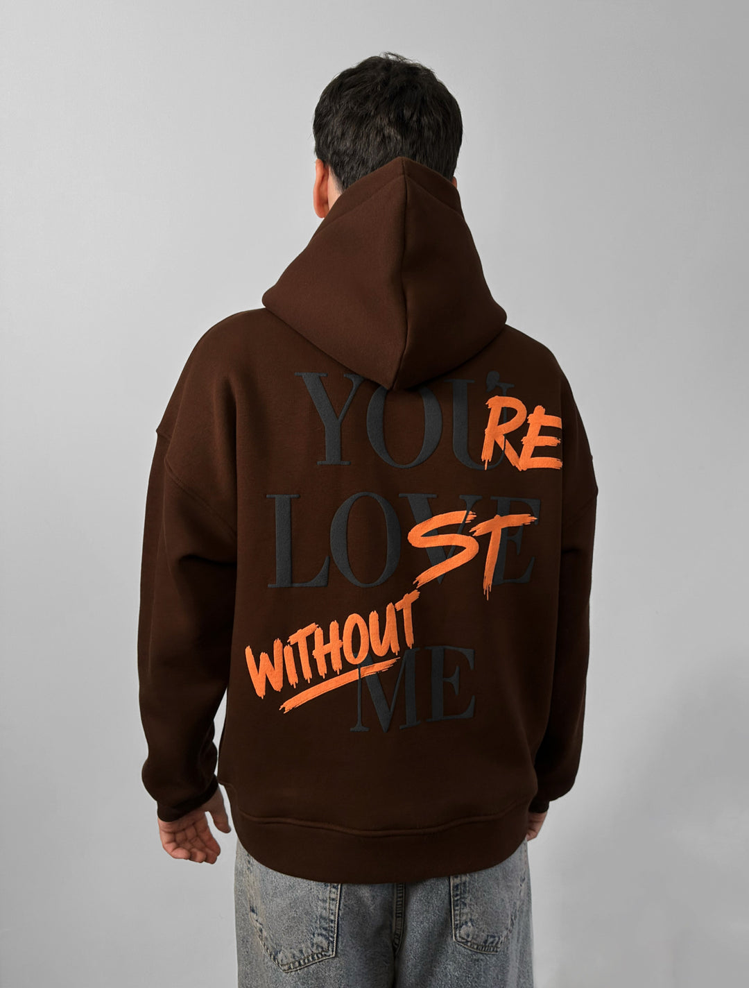 Oversize Motto Hoodie - Brown