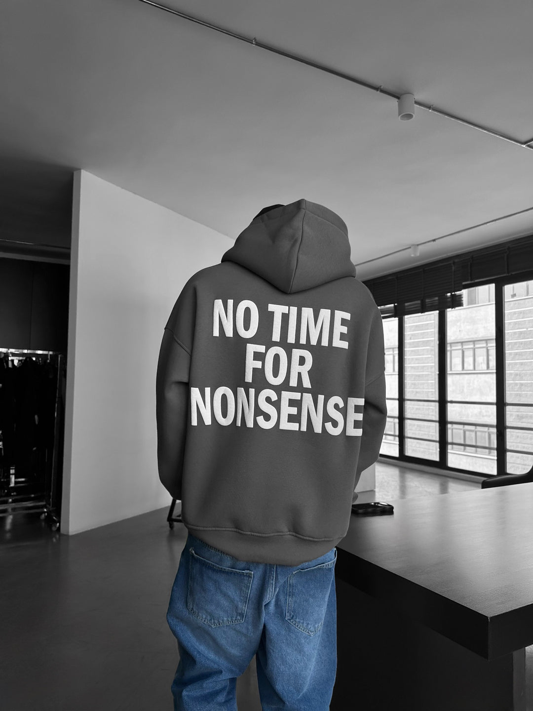 Oversize “No Time for Nonsense” Hoodie - Anthracite