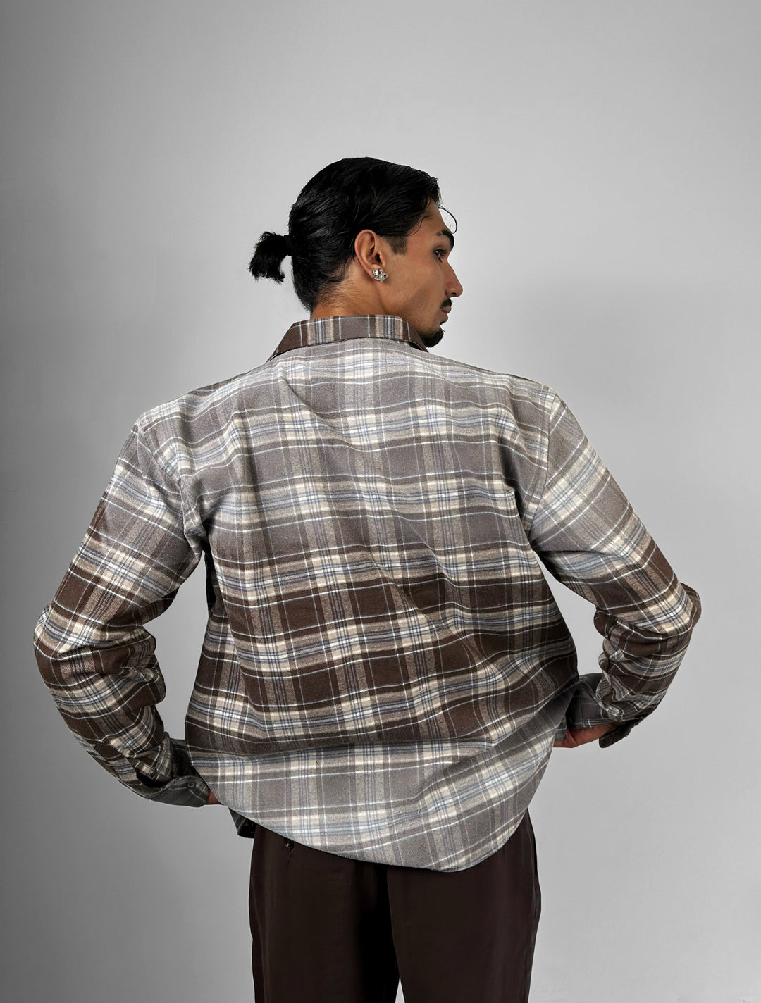 Regular Fit Contrast Plaid Shirt - Brown